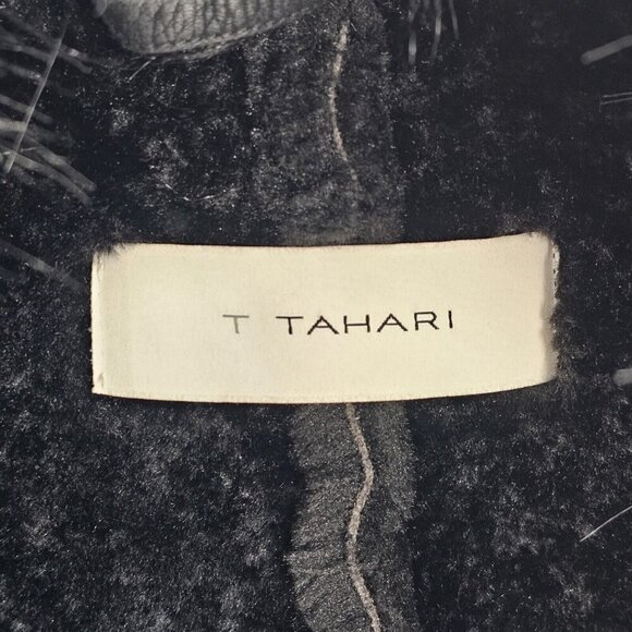T Tahari Women's Size Small Coat Faux Fur Trim Gray Black Penny Lane Style - Picture 2 of 7